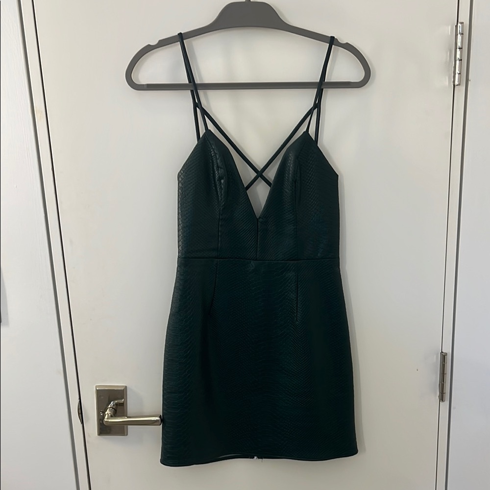 NBD dark green snake skin mini dress